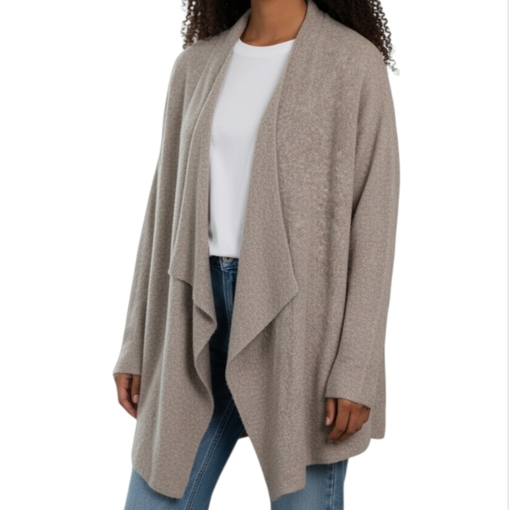 Barefoot Dreams CozyChic Lite Open Gray Cardigan Soft Knit Drape Sweater S/M